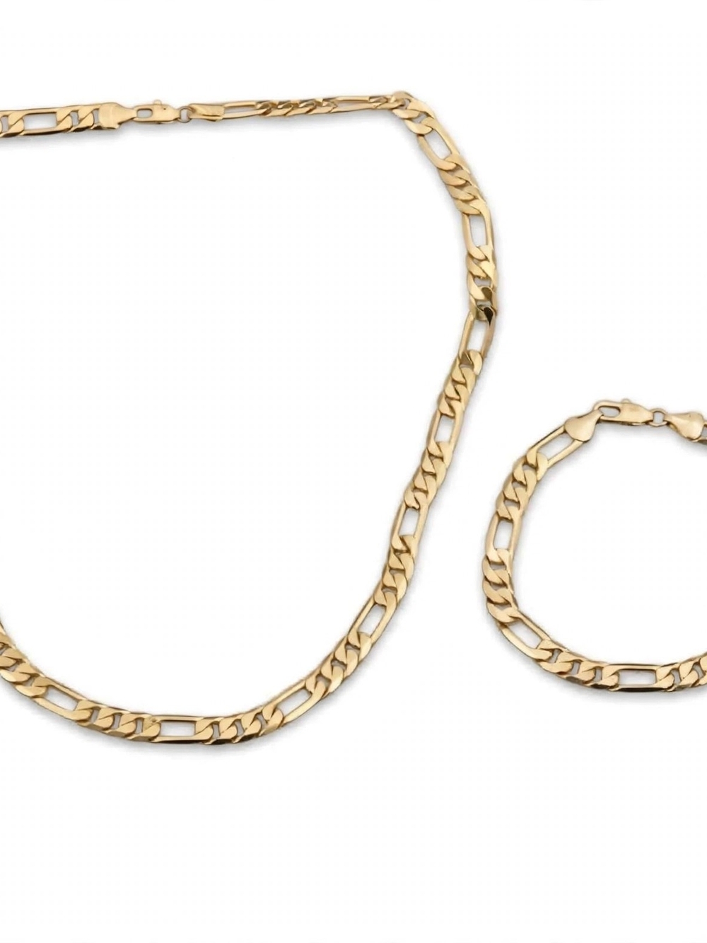 18K Gold Figaro Chain Necklace and Bracelet Set - Women Jewelry - Picture 4 of 5